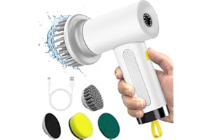Ceboic Elektrische Reinigungsbürste, Handgeführte Spin Power Scrubber Schnurlos mit 3 Austauschbaren Reinigungsköpfen und 2 Geschwindigkeiten, Tragbare Schrubber für Bad Küche Fliesen Böden Wände Auto
