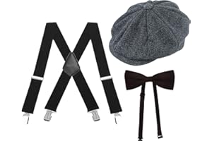 FNA FASHIONS® Adult Peaky Gangster Outfit One Size Fits Most, Includes: Hat+Braces+Bow Tie
