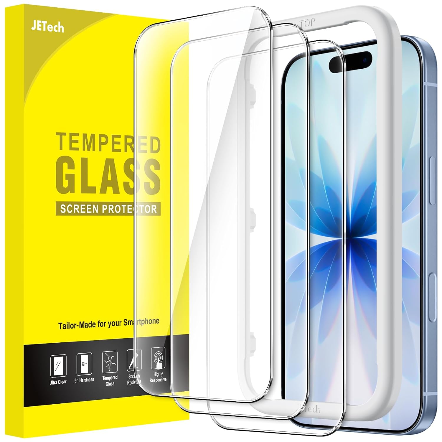 JETech Pellicola Protettiva per iPhone 17 6,3 Pollici, Vetro Temperato Film con Strumento di Facile Installazione, 9H Durezza, Compatibile con Custodia, 3 Pezzi