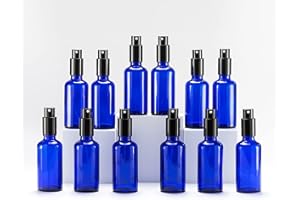 YIZHAO Bottiglie Spray Vetro 50ml, Blu Spruzzino Nebulizzatore Piccolo, per Olii Essenziali, Profumo, Pulizia, Cosmetici, Viaggio, Farmacia - 12 Pcs