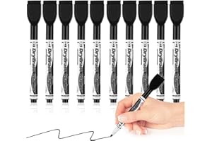 AUTOAU Feutre Ardoise Effacable, 10 Pcs Feutre Tableau Blanc Effacable Marqueur Tableau Blanc à Sec Magnetique Stylo Feutres Noir Pointe Fine Marqueurs avec Gomme, Faible Odeur
