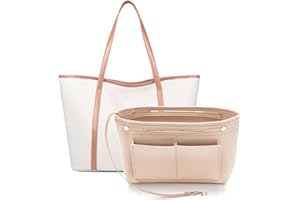 Joqixon Bag Insert Organizer, Felt Handbag Organizer with 15 Pockets, Folding Tote Bag Organiser Insert Zipper Bags for Longchamp(Beige, L)