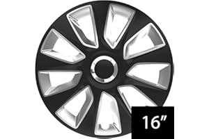UKB4C 16" Alloy Look Black & Silver Stripe Multi-Spoke Wheel Trims Hub Caps Covers Protectors