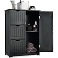 CASART Storage Cabinet, Bathroom Floor Cabinet with 1 Cupboard and 3/4 Drawers, Wooden Freestanding Cupboard for Living Room, Bathroom, Entryway and Office (Black, with 3 Drawer)
