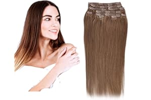 ‎BEYOND YOUR THOUGHTS (35cm-55cm) Clip In Extensions Echthaar Set 10pcs 220g 100% Remy Echthaar für Haarverlängerung glatt Haarteile (6#, Hellbraun, 55cm)