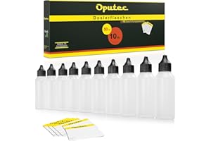 Oputec 10 x 50 ML Bouteilles Doseur avec tröpfler et 10 étiquettes de Dosage et Stockage de liquides - Liquid Bouteille - Fabriqué en Allemagne