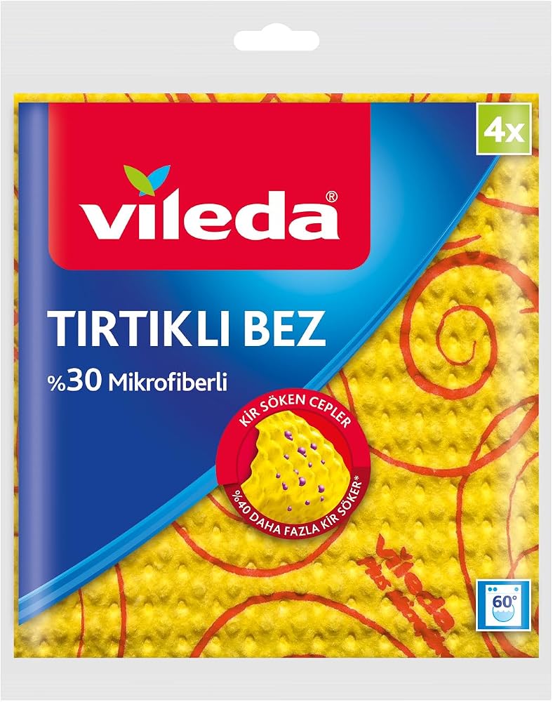 Vileda%30 Mikrofiber Tırtıklı Sarı Bez, 4’lü Paket