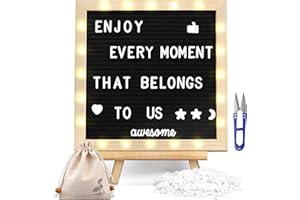 DOUBLECARE Black Pegboard Felt Letter Board (25 x 25 cm), Letter Board 340 Letters, Integrated LED Lighting, Adjustable Stand for Menus, Pregnancy and Baby Announcements, Weddings