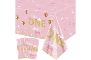 XJLANTTE 4 pezzi di tovaglie per il primo compleanno di Miss Onederful - Tovaglie rettangolari in oro rosa, decorazioni per il primo compleanno per ragazze e bambini di un anno, 51 x 86,6 pollici