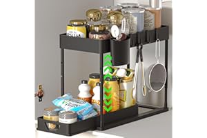 ‎HI NINGER HI NINGER Unter Waschbecken Regal Anhebbares Mehrfunktional Küchenregal Gewürzregal 2 Etagen Standregal Küche Arbeitsplatte Regal,Schrank Organizer