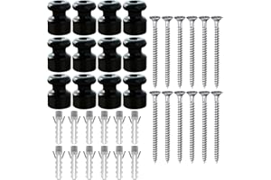 OASHISU 12 piezas Aisladores de porcelana para instalación con cable trenzado textil, aisladores para cables trenzados, aislante de porcelana, negro brillante, Ø18 mm, aisladores de cerámica vintage