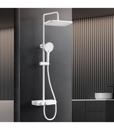MocArt Thermostat Duschsystem Mit 5 Funktionen – Regendusche, Handbrause, Rückenmassage, Spritzpistole & Wasserfallauslauf (Metallic Grau)