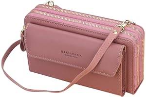 Yixuan Portafoglio Donna Doppia Cerniera Lunga Borse a Tracolla per Cellulare in Pelle PU Borse a Spalla Grande Capacità Lungo Portamonete con Tracolla Borsetta Tracolla Donna (Rosa Scuro)