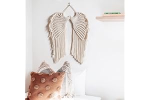 Yulakes Arazzo da parete con ali d'angelo, macramè, tappezzeria boho, elegante, arazzo da parete in macramè, ali d'angelo, tessuto a mano, arte geometrica bohémien