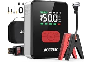 ACEZUK 7000A Starthilfe Powerbank für Pkw mit Kompressor 150PSI 12V Starthilfe Batteriepack (All Gas/12L Diesel), Autobatterie Starter mit Tragbaren Starthilfekabeln, LED-Leuchten