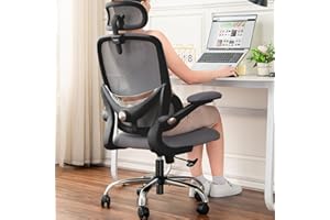 ‎TONFARY TONFARY Ergonomiczny fotel do domowego biura z siatkowym wysokim oparciem, regulowanym wsparciem lędźwiowym, podłokietnikami, zagłówkiem,oszczędność miejsca krzesło gamingowe, 150 kg (Czarny+Szary)