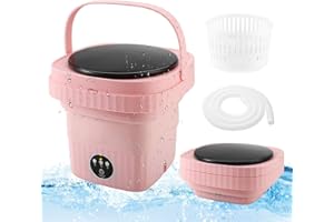 MUSEMUSY 6L Mini Lavatrice Pieghevole, 3 Modalità Lavatrice Portatile Lavatrice, Piccola Lavatrice con centrifuga, Sterilizzazione a Luce Blu, Pieghevole Lavatrice per Casa/Campeggio/Viaggio/Dormitori (Rosa)