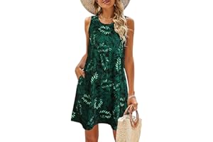 BDTECAOR Sommerkleider Damen Ärmellos Blumen T-Shirt Strandkleid Leichte Lässige Taschen Boho Tank Kleid