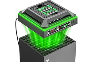 TOKLUCK Lüfter für Xbox Series X Konsole mit Licht, Ladestation mit 2x 2640mWh Xbox Controller Akku für Xbox Series/One-X/S/Elite Controller, Xbox Series X Kühler mit 2 USB Ports für Xbox Zubehör