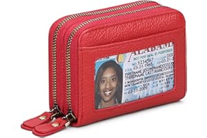 GAEKEAO Womens Credit Card Holder Wallet Genuine Leather Card Case RFID Blocking Small Blocked Purses for Women with Zipper Coin Purse