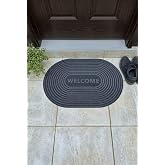 Oval Gri Dış Kapı Paspası Welcome 40x60