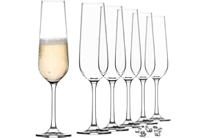 KADAX Juego de 6 Copas de Champán de Cristal, 200 ml, para Casa y Fiesta, Flauta Alta y Transparente de Cava