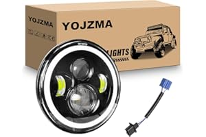 YOJZMA 1 pz. Faro LED rotondo da 7 pollici, 4 LED per motocicletta, bianco DRL, abbaglianti/anabbaglianti, ambra, segnale di svolta, luce angolare per Wrangler JK TJ LJ CJ, motocicletta Davidson