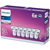 PHILIPS Classic LED PAR16 GU10 2700K 390lm 4.6W/50W White Pack of 6 | Non-Dimmable Cold White Light, Transparent Glass, for A