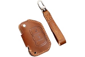ontto Custodia per Chiave Auto, Adatta per Jeep Wrangler JL Gladiator JT 2018-2021 Coprichiave, Accessorio di Protezione in Pelle, Guscio Cover per Chiave con Portachiavi 2 Pulsanti, Marrone