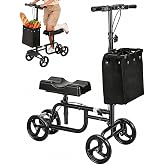 Walker for Elderly Knee, Adjustable Knee Scooter for Seniors Foldable for Adults with Storage Bag Crutches Accessories Cushio