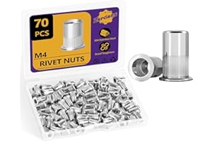 ZERDANS M4 Rivet Nuts, 70Pcs Threaded Insert Nutsert Rivnut Metric 304 Stainless Steel Finish Flat Head Rivnut Threaded Insert Nut Knurled Body for Automotive Furniture (M4-0.7mm)