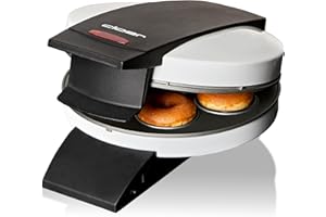 ‎CLOER Cloer 6121 Donut Maker für 6 Mini-Donuts oder Bagels, Antihaftbeschichtung, rote Kontrollleuchte, platzsparend verstaubar, Kabelaufwicklung, Steckerdepot, 520 W, weißes Metallgehäuse