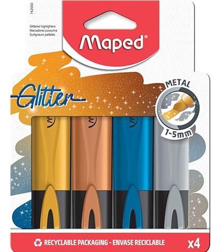Four Candies Pens Faber-Castell Chisel Point Metallic Highlighters 4 Glitter Highlighter Pens For Journaling And Note Taking - Study Supplies Purple Office Supplies