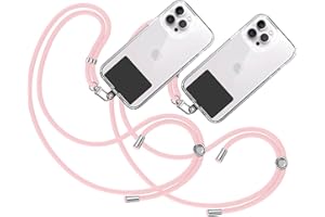 TBOC 2X Cordón Correa Cuerda Universal [Rosa Claro] Colgar Funda Teléfono Móvil Cuello - Cinta Cadena Colgante con [Parche Negro] de Plástico - Colgador Lanyard Regulable con Enganche Llavero