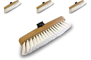Balai brosse lave-pont 22 cm en PPL blanc | Lot de 3 | Monture bois | Pour laver, récurer les ponts, les carrelages et les sols | Douille vissante plastique | Sans manche | Kibros 1110cx3