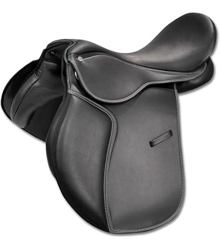 PFIFF Set Completo Da Equitazione Per Cavallo, Sella VS 17,5" Con Accessori, Colore Nero Con Cuciture Beige, Per Discipline Equestri
