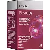Longify Beauty Hidrolize Kolajen Tip I ve Tip III, Hidrolize Elastin, Hyaluronik Asit, Biotin, Vitamin C, &Ccedil;inko, Bakır Takviy