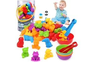 Ballery Colour Sorting Toys, Montessori Counting Toys, 46pcs Rainbow Counting Game with Matching Bowl Dices and Tweezers, Counting Toys Matching Games for 3 4 5 Years Old Boys Girls Kid