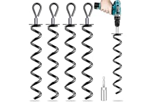 KAMFWERT Pack of 4 Ground Anchors with Adapter, Ground Anchor for Trampoline, Spiral Shed Anchor Kit for Securing Tents, Canopies, Tarpaulins, Trampolines, Swings (Black)