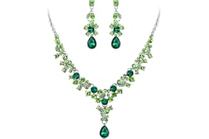 EVER FAITH Cristal Strass Mariage Floral Goutte d'eau Collier+Boucles d'oreilles Parures