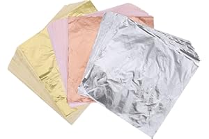 BYOU Blätter Imitation,Blattgold 300 stücke 14 x 14 cm (5.5 x 5.5 Zoll) Blattgold Schlagmetall Silber Blatt Rose Gold Blatt für Kunst Vergoldung Handwerk Dekoration Möbel