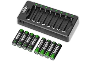 Bevigor AA NI-MH-Akku, 8 Stück AA wiederaufladbare Batterien mit 8-Positionen-Ladegerät für schnell aufladbar