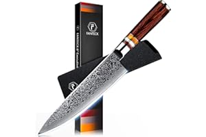 F FANTECK FANTECK Couteau de Cuisine Damas 20cm, Couteau de Damas de Chef en Acier - Damas Japonais 67 Couche Acier Couteaux de Cuisine pour Coupe Viande, Légumes, Fruits