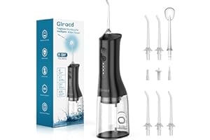 Glracd Irrigatore orale senza fili, nero con tecnologia a cascata microbolle, pulitore interdentale con regolazione fai da te della pressione dell'acqua per la pulizia orale e parentesi graffe (Nero)