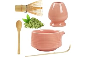 BUCOMTU 5 pièces Rose Matcha Kit Fouets à Matcha Convient à la Préparation de Thé Matcha pour la Maison, le Bureau et le Salon de Thé Fouet Matcha (Rose)