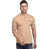 Markeniacs Henley Round Neck Button Up Half Sleeve Stylish Tshirt for Men Branded (Tailored Fit)
