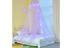 MHJY Bed Canopy for Girls Room Bed Curtains with LED Lights Mosquito Net DIY Princess Room Décor with Stars Butterflies for Kids Bedroom