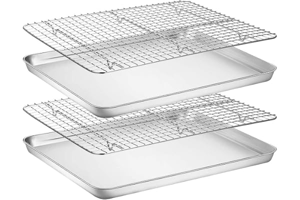 YEENAIV Bakplåt med trådställ set rostfritt stål bakplåtar, rostfritt stål kakform bakplåt med kylställ för rostning/matlagning/torkning (2 ark + 2 ställ)