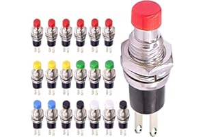 VISSQH 30 Stücke mini Momentane Druckschalter Lockless 2 Pins 1A AC250V/3A AC125V SPST ON/OFF Taste Schalter für Horn KFZ Auto Armaturenbrett Boot (Schwarz/Rot/Grün/Gelb/Blau/Weiß)
