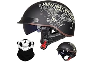 ACLFFSHOP German Style Vintage Motorcycle Jet Helmet, ECE Approved Open Face Motorbike Helmet, Retro Half Helmet, with Sun Visor and Removable inner, for Adult Men Women M~XXL